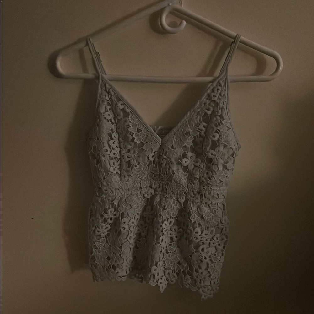 Abercrombie & Fitch Blue Halter Top with Lace Floral Appliqué